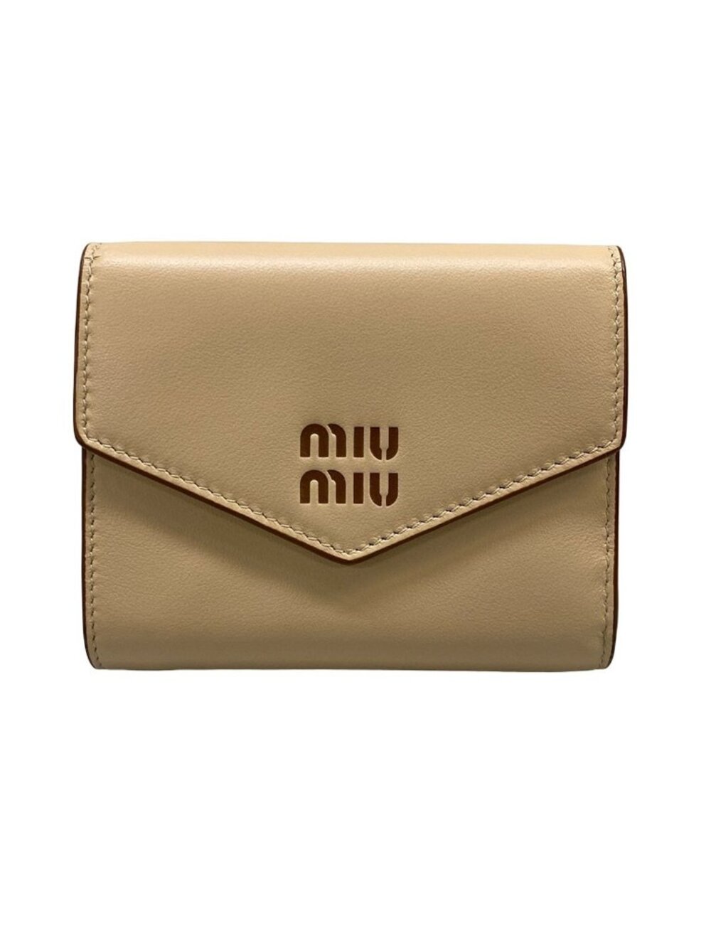Miu Miu Trifold Wallet Code Beige Cognac Brown Leather